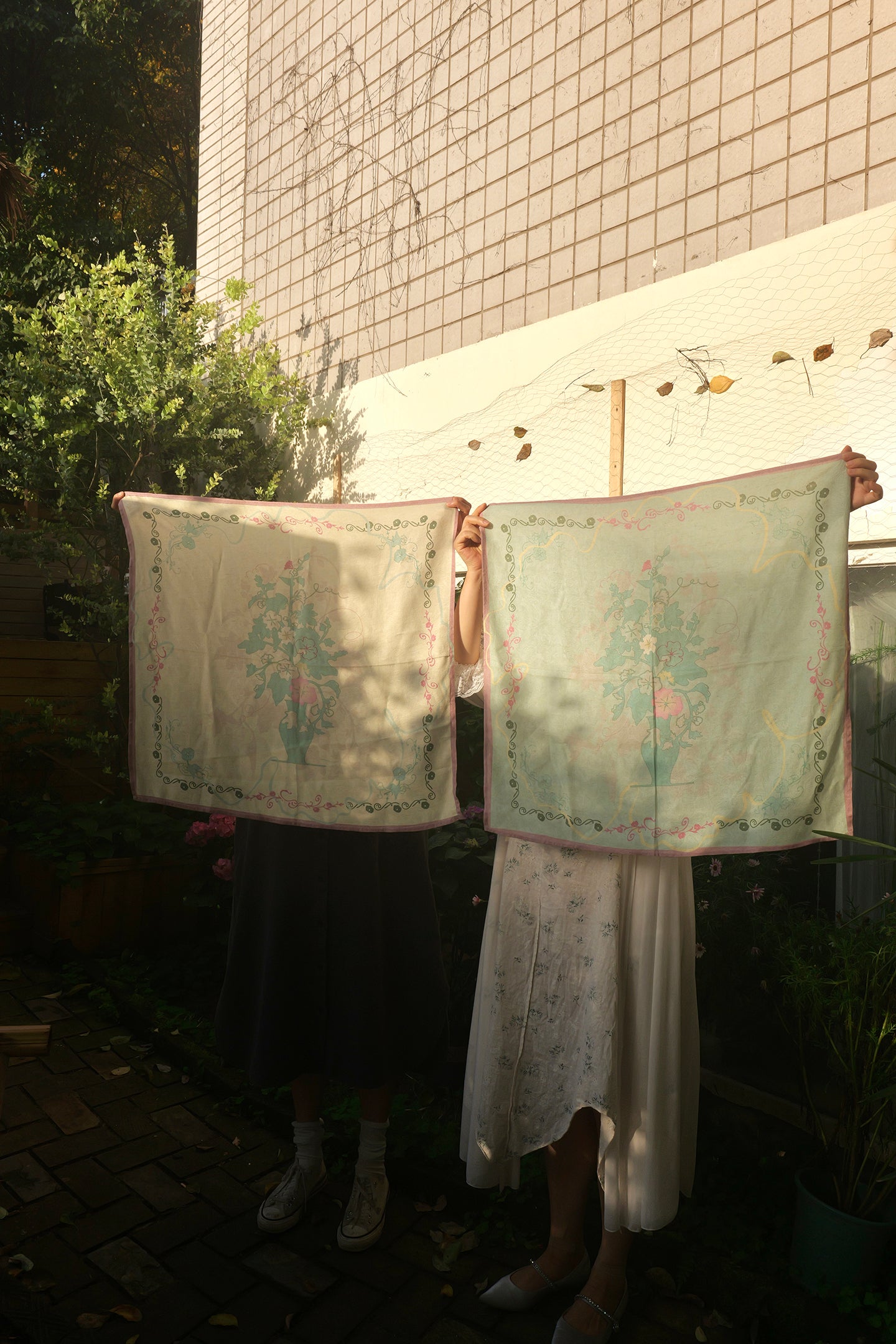 Within Without Hollyhock Print Linen Cotton Square Scarf