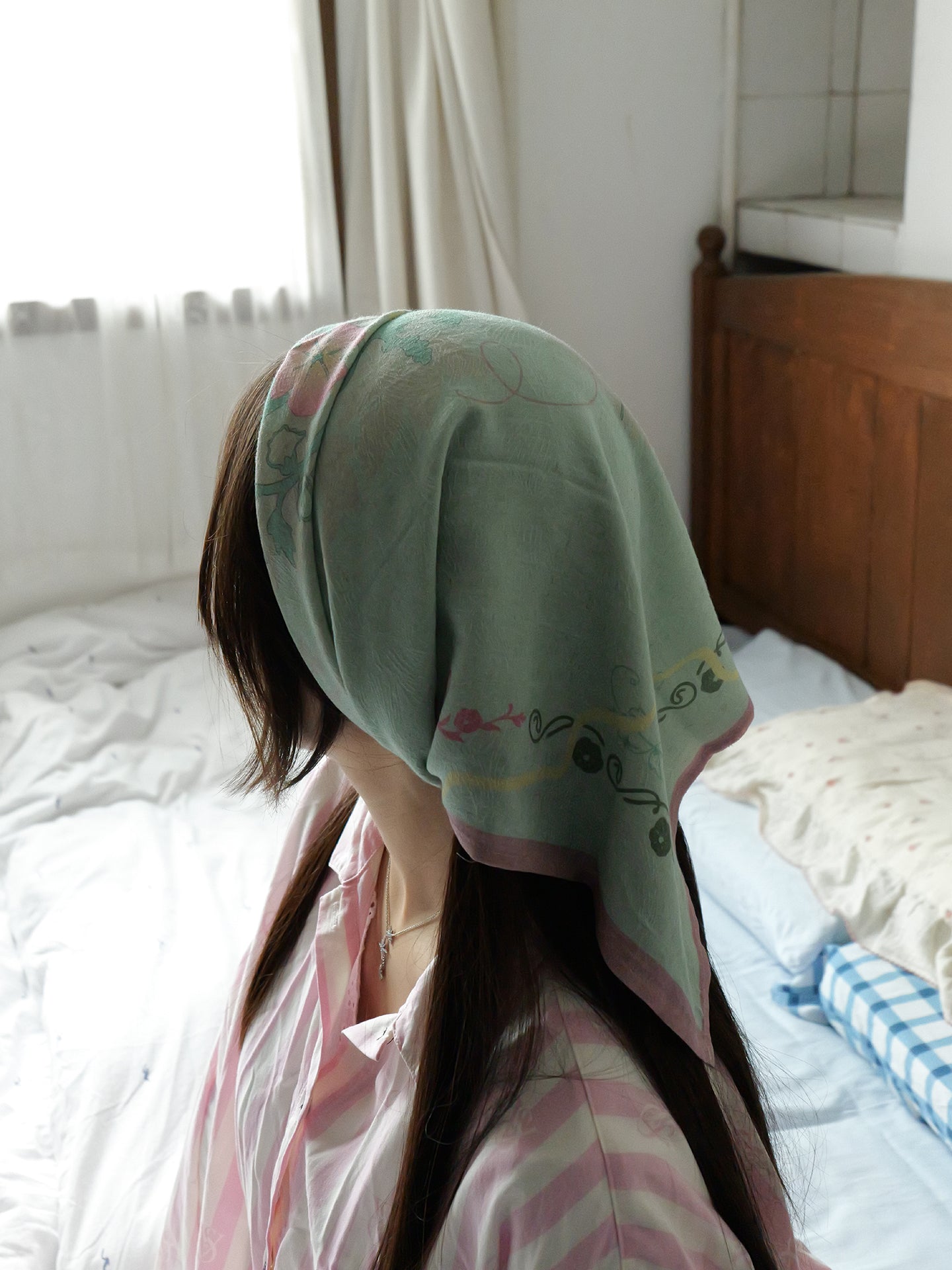 Within Without Hollyhock Print Linen Cotton Square Scarf