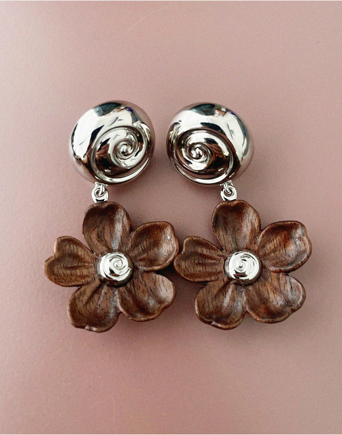 USELESS OBJECTS Wood Bloom Wooden Flower Earrings Pair