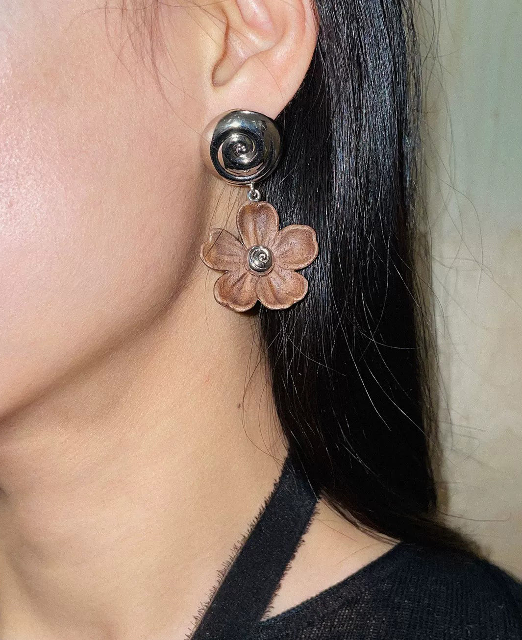 USELESS OBJECTS Wood Bloom Wooden Flower Earrings Pair
