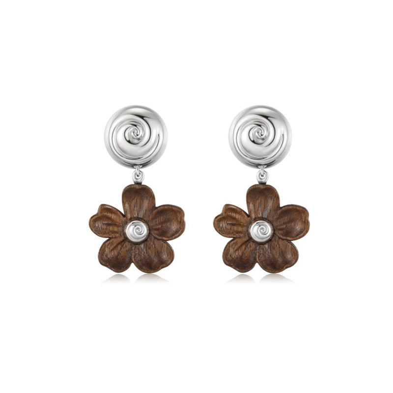 USELESS OBJECTS Wood Bloom Wooden Flower Earrings Pair