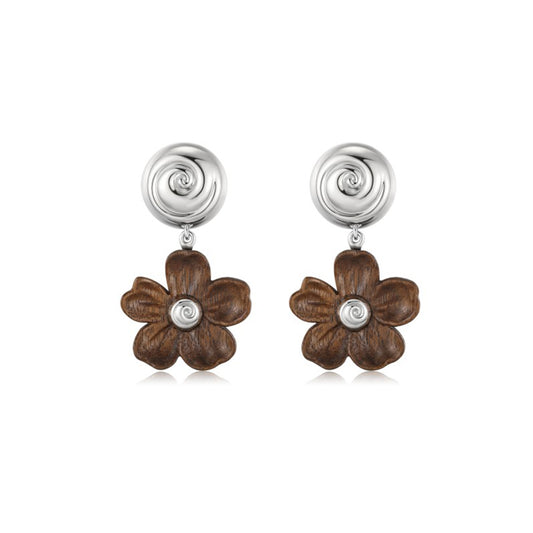 USELESS OBJECTS Wood Bloom Wooden Flower Earrings Pair