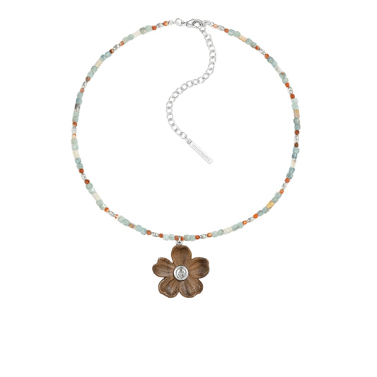 USELESS OBJECTS Wood Bloom Wooden Flower Beaded Necklace