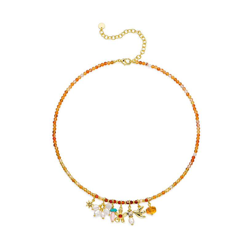 XTASTE Agate Floral Beaded Necklace