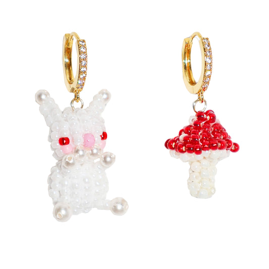 SNBC White Rabbit Mushroom Earrings (a pair)
